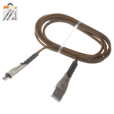 USB кабель Hoco U48, USB тип A, micro USB тип B, 120 см, 2,4 А, чорний, плоский, в нейлоновому обплетенні