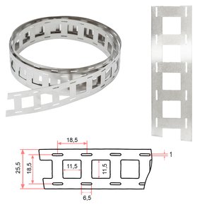 Стрічка нікелева для зварювання акумуляторів 18650 2P, 0,2 мм, 18,5 мм, 1 м, нікельована сталь