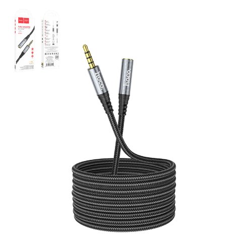 AUX кабель Hoco UPA20, TRRS 3.5 мм, 200 см, серый, в нейлоновой оплетке, #6931474762160