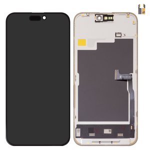 Дисплей для iPhone 15 Pro Max, черный, с рамкой, High Copy, без микросхемы, AMOLED , DD OLED soft, 120Hz