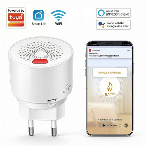 Датчик утечки природного газа Tuya Smart, с WiFi, с функцией оповещения