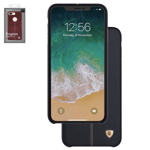 Case Nillkin Englon Leather Cover compatible with Apple iPhone XS Max, black, with logo hole, PU leather, plastic  #6902048163393