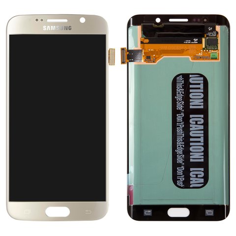 Дисплей для Samsung G928 Galaxy S6 EDGE Plus, золотистый, без рамки, Оригинал переклеено стекло 