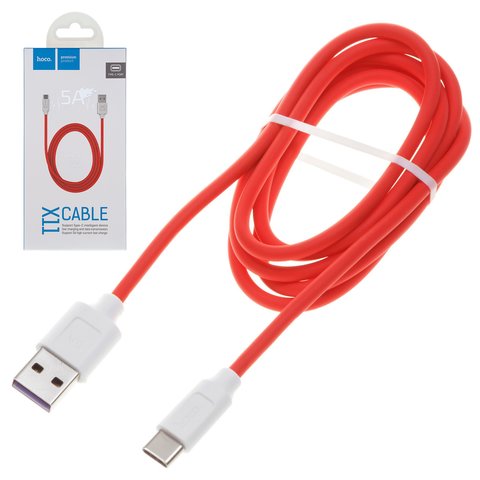 USB Cable Hoco X11, USB type A, USB type C, 120 cm, 5 A, white, red 