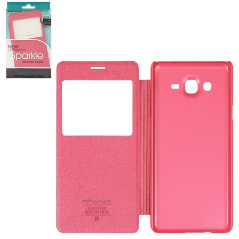 Case Nillkin Sparkle laser case compatible with Samsung G550 Galaxy On5, pink, flip, PU leather, plastic  #6902048110717