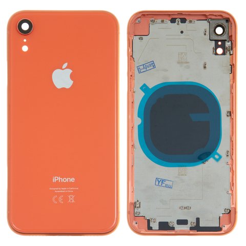 Housing compatible with iPhone XR, orange, with SIM card holders, with side buttons 