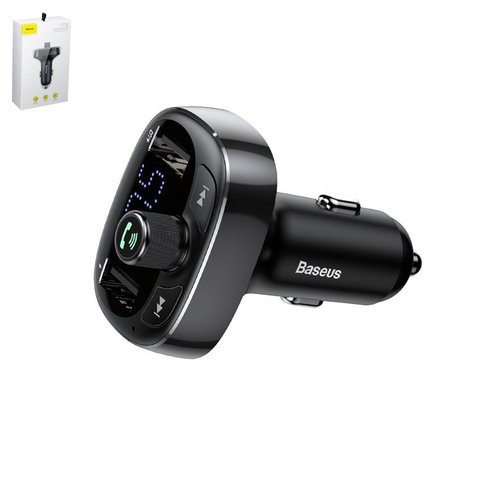 Transmisor FM Baseus S 09, negro, con LCD, con el botón, con cargador para coche , con Bluetooth, USB tipo A, 2 puertos, 3.4 A, 12 24 V, #CCALL TM01