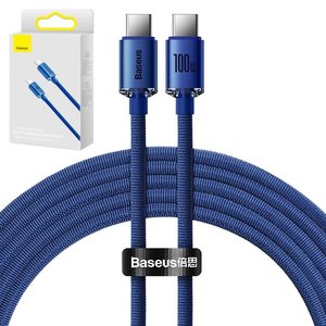 Cable USB Baseus Crystal Shine Series, 2xUSB tipo C, 200 cm, 100 W, azul, con revestimiento de nylon, #CAJY000703