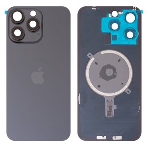 Housing Back Cover compatible with iPhone 15 Pro Max, black, with camera lens, Original PRC  