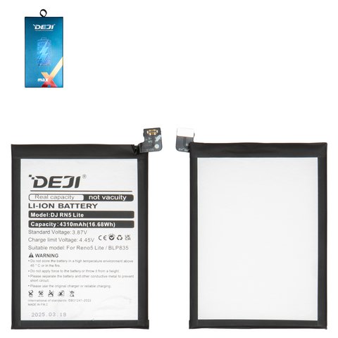 Batería Deji BLP835 puede usarse con Oppo A94 4G, Reno5 Lite, Li ion, 3.87 V, 4420 mAh