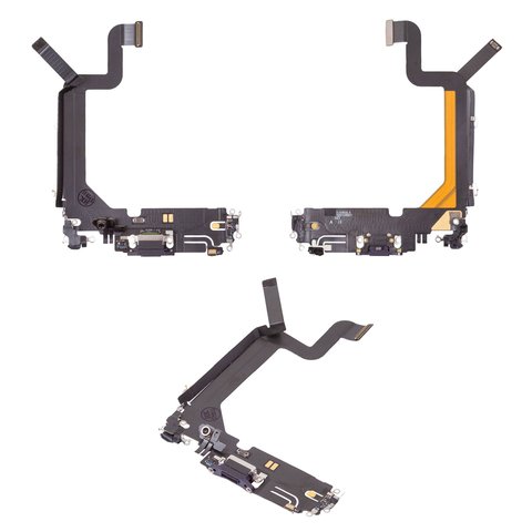 Шлейф для iPhone 14 Pro Max, конектора зарядки, фіолетовий, з мікрофоном, з компонентами, Original PRC , deep purple