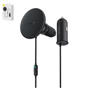 Автомобильное зарядное устройство Baseus CW01 Magnetic, черное, с кнопкой, c кабелем, 40 Вт, 1 порт, 12 24 B, #SUCX040101