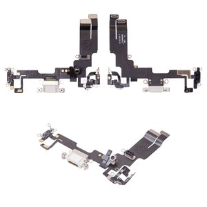 Шлейф для iPhone 14, конектора зарядки, білий, з мікрофоном, з компонентами, Original PRC 