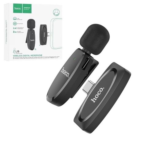 Микрофон петличный Hoco L15, беспроводной, с клипсой, USB тип C, #6931474789037