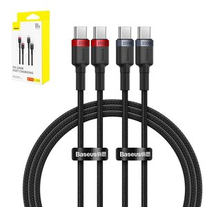 USB кабель Baseus Cafule, 2xUSB тип C, 200 см, 100 Вт, чорний, червоний, в нейлоновому обплетенні, 2 шт., #P10318306003 01
