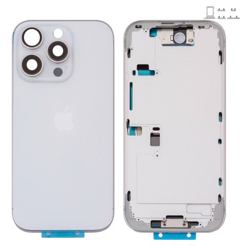 Корпус для iPhone 16 Pro, белый, с держателем SIM карты, с боковыми кнопками, Original PRC , EU Version, white titanium